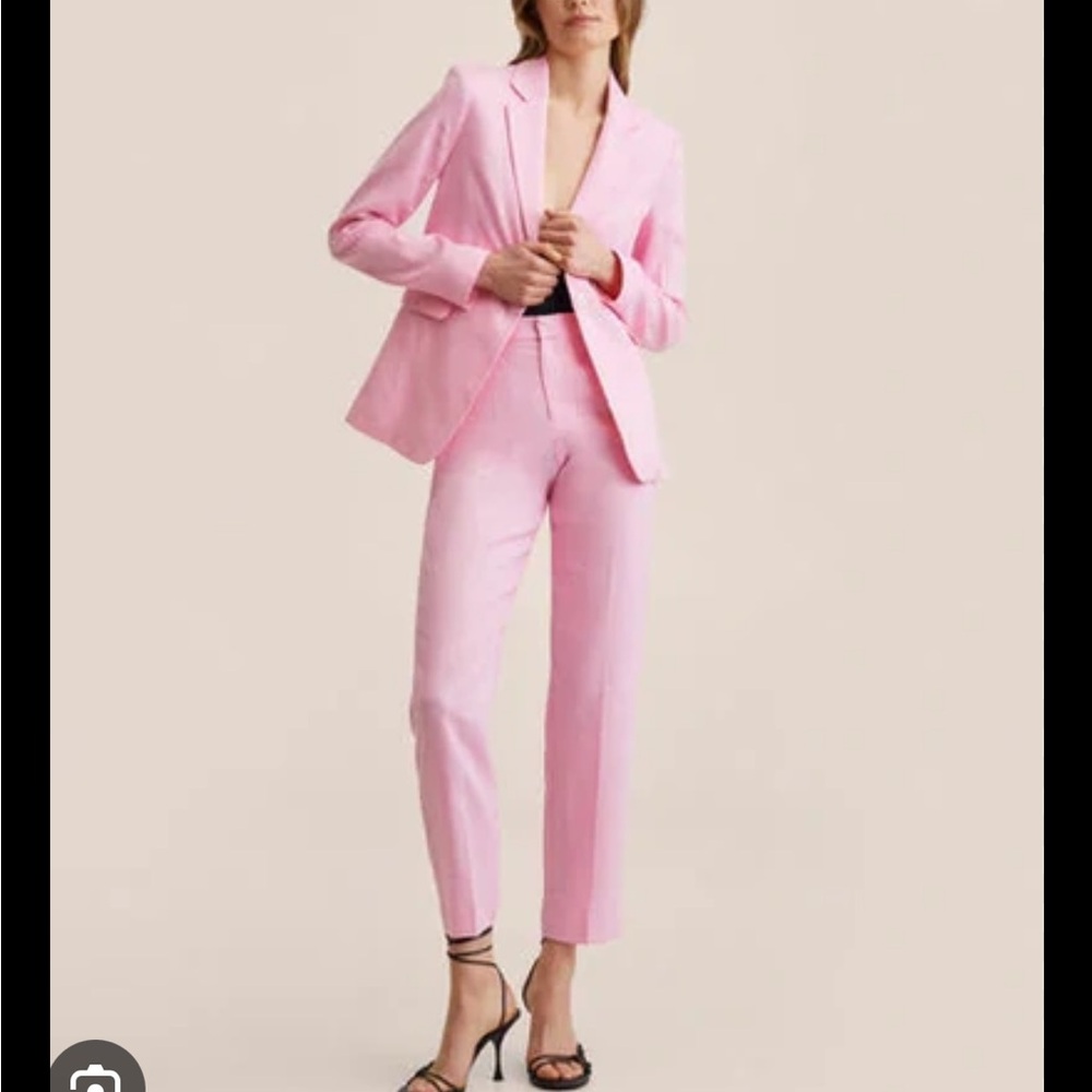 MANGO Linen Elegant Pink Women's Suit Set